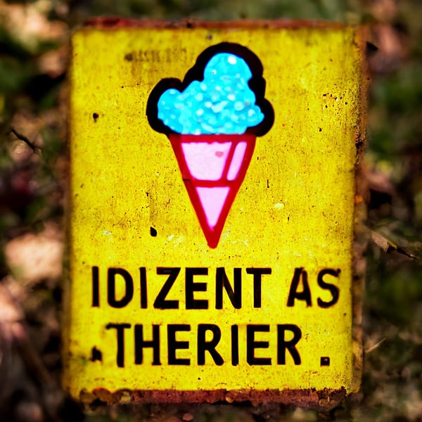 AI painting of an ice cream warning sign with  nonsense text 