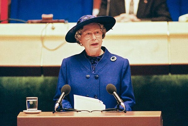 Her Majesty Queen Elizabeth II addressing the European Parliament in 1992.