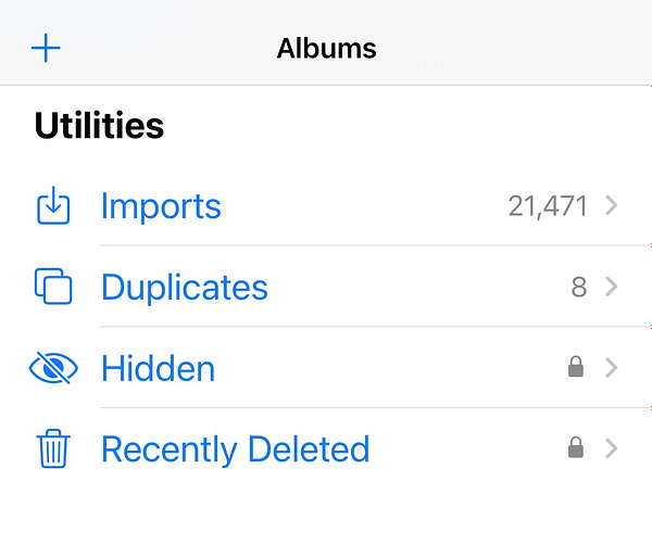 New Duplicates album in the Utilities section.