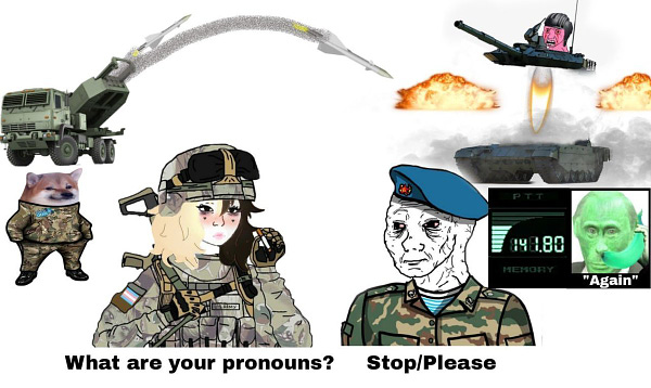 They/them army vs the Ruzzians: the RuZZian pronouns are Stop/Please