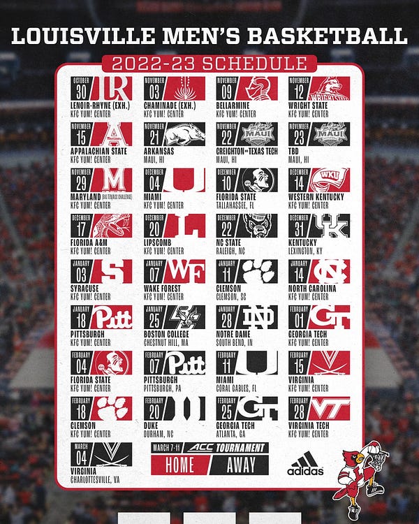 Louisville Men's Basketball 2022-23 Schedule graphic