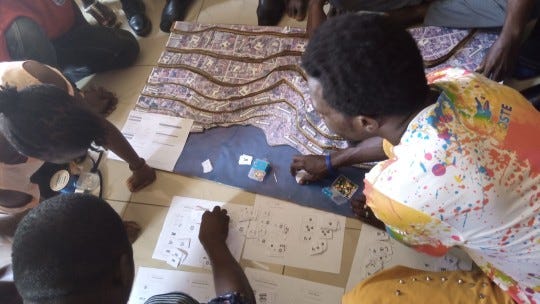 Participatory mapping during the ASF-UK/Sierra Leone Urban Research Centre workshop in Cockle Bay, Freetown.