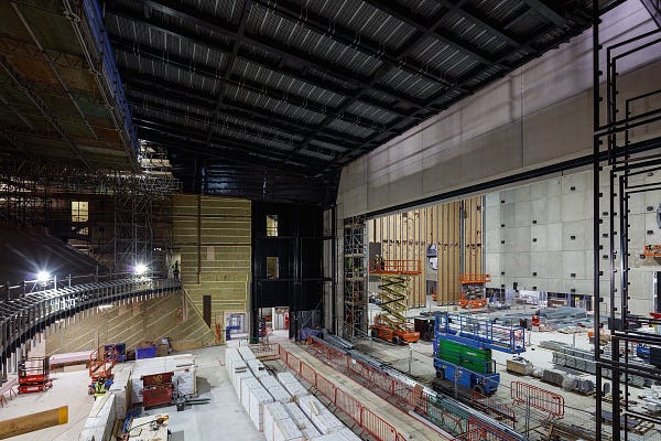 Photo from inside the Factory building, showing the work in progress internally.