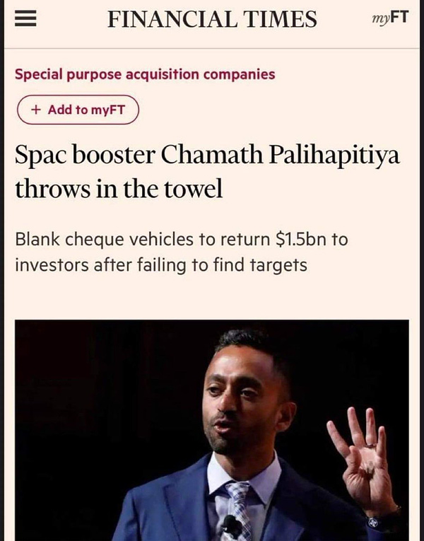 SPAC booster Chamath Palihapitiya throws in the towel