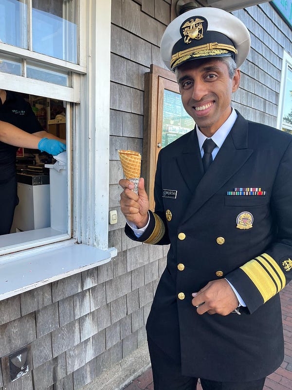 U.S. Surgeon General Vivek Murthy with an ice cream cone.