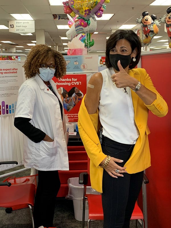 CDC Director Rochelle Walensky receives bivalent vaccine at CVS Pharmacy.