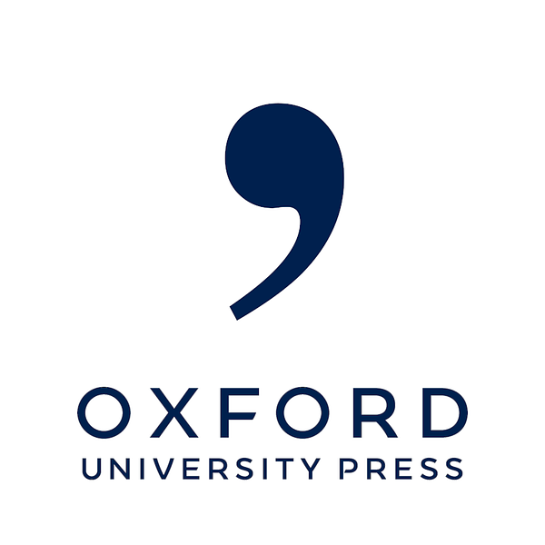 An edit of the new Oxford University Press logo where their new logo mark is replaced by a very large comma.