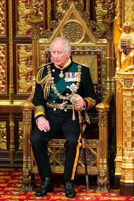 King Charles III on a golden throne