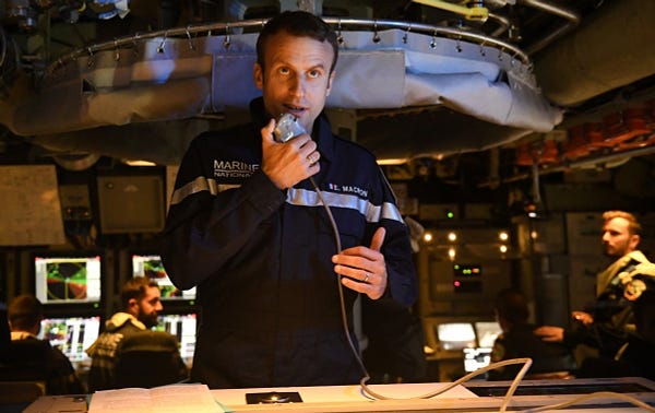 Macron on the radio station of a french nuclear submarine.