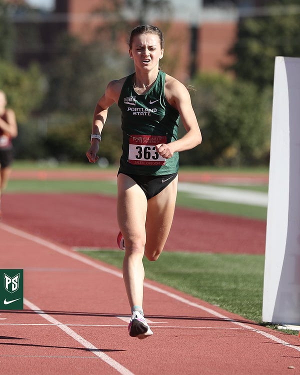 Portland State cross country runner Bara Styblova sprints to the finishing line as she wins the Charles Bowles Invitational on Oct. 1.