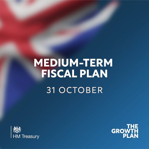 Graphic Text: Medium-Term Fiscal Plan - 31 October

Imagery: Blue background with the UK flag