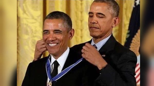 The meme of Obama giving himself a medal