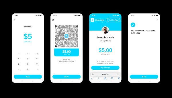 Screenshots of receiving bitcoin on Cash App