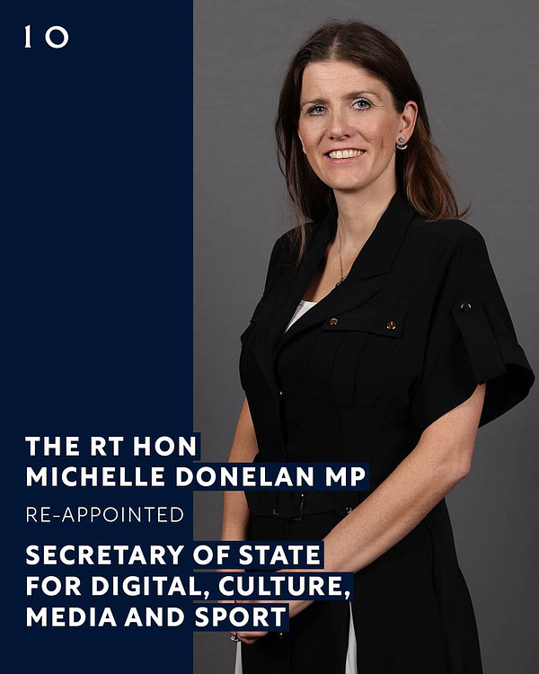 The Rt Hon Michelle Donelan MP re-appointed Secretary of State for Digital, Culture, Media and Sport