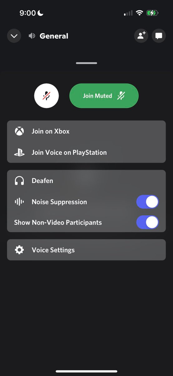 The voice channel menu with a new "Join Voice on PlayStation" button below "Join on Xbox"