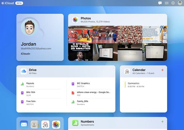 A web app dashboard of all of Apple's iCloud offerings