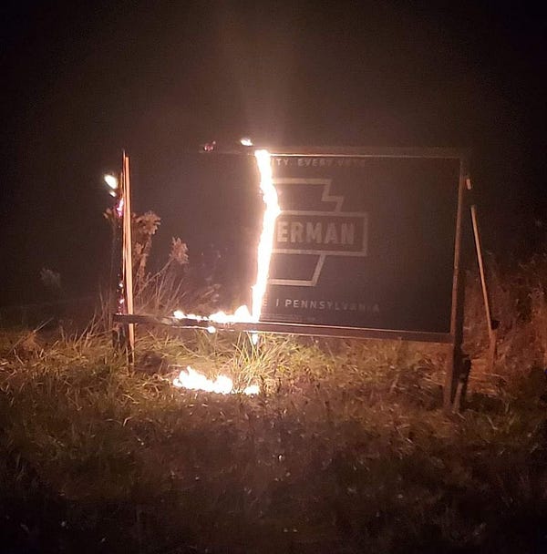 Sadly, this is a photo of a Fetterman barn sign ablaze in Lawrence County.