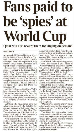 "Fans paid to be ‘spies’ at World Cup "