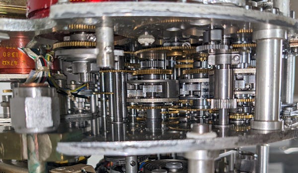 A closeup of the complex gears inside the CADC.