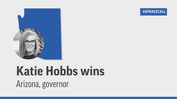 Graphic with text: Katie Hobbs wins Arizona, governor. 