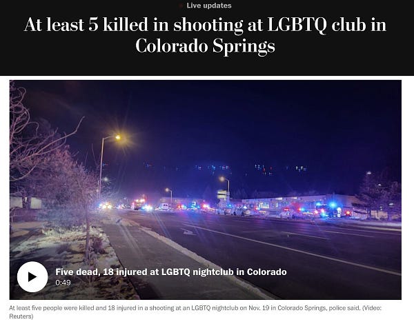 Live updates
At least 5 killed in shooting at LGBTQ club in Colorado Springs