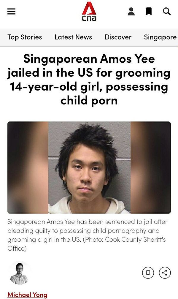 Amos Yee jailed in the US for grooming 14-year-old girl, possessing child porn 
