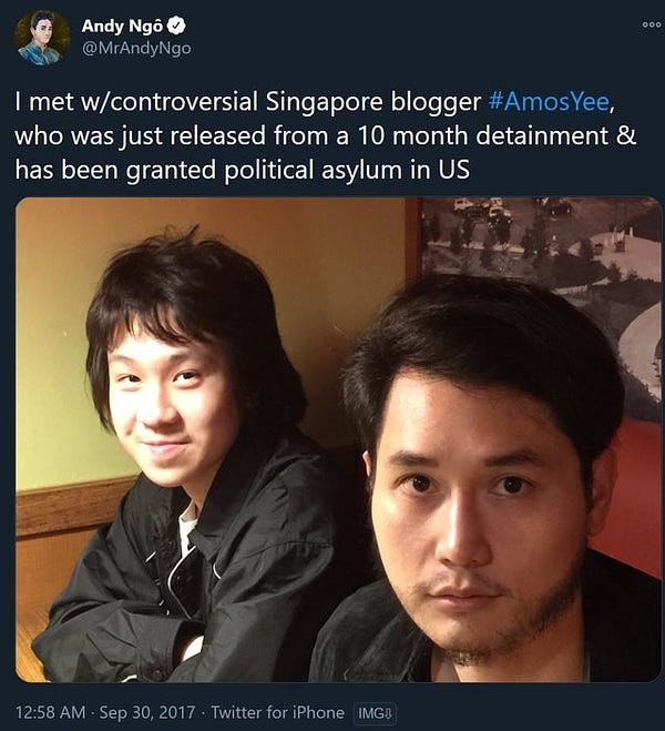 Andy Ngo at a table with Amos Yee
