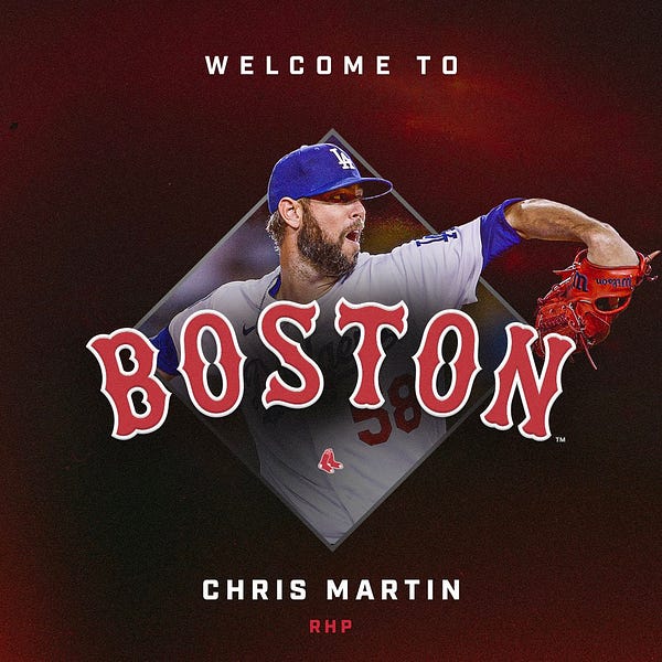 Welcome to Boston graphic for right-handed pitcher Chris Martin.