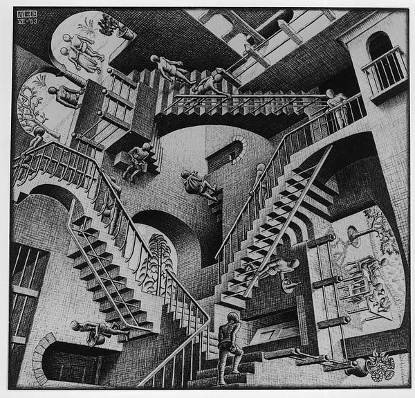 Relativity by M.C. Escher (1953)