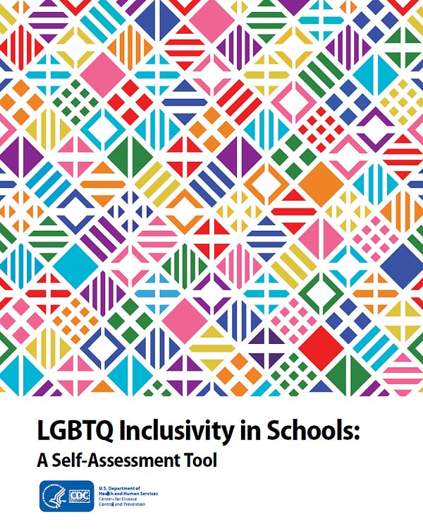 A colorful repeated pattern of varying-sized squares. Text: LGBTQ Inclusivity in Schools: A Self-Assessment Tool