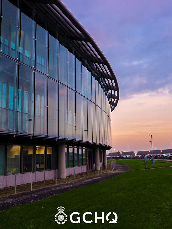 The outside of GCHQ's headquarters at sunrise