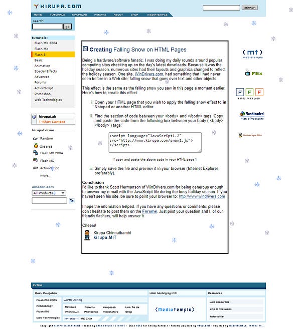 Creating Falling Snow on HTML Pages in 2004