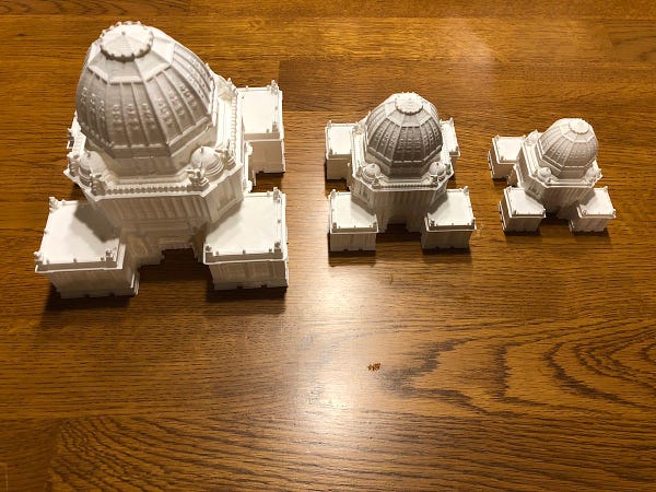 3 size variations of the Administration building from the Columbian Exposition