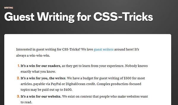 CSS Tricks Guest Writing Page