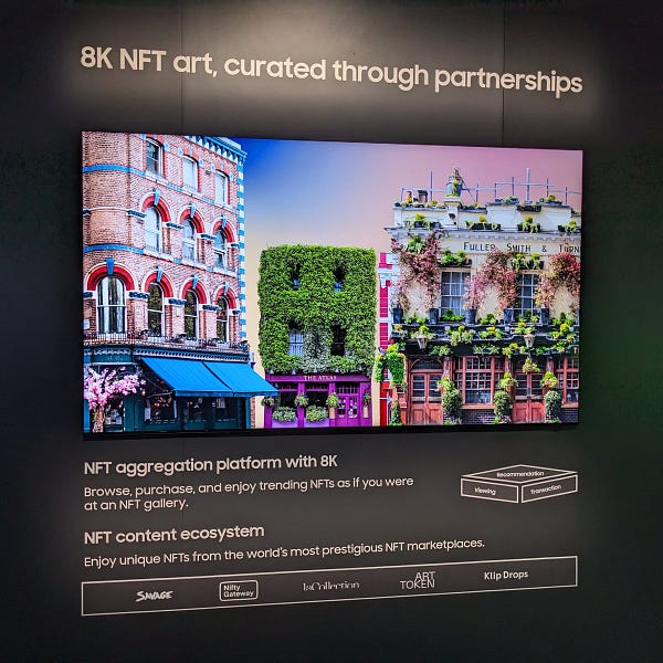 Samsung display at a CES event heralding "8K NFT art, curated through partnerships."