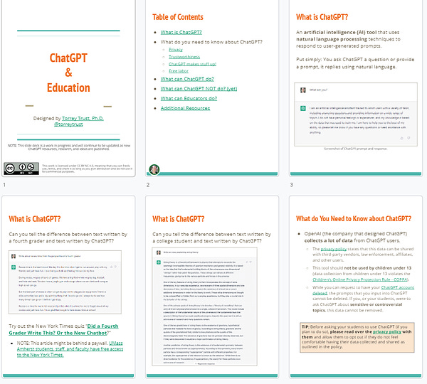 Screenshots of the ChatGPT & education slide deck