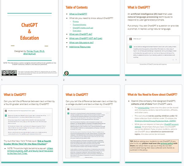 Screenshots of the ChatGPT & education slide deck