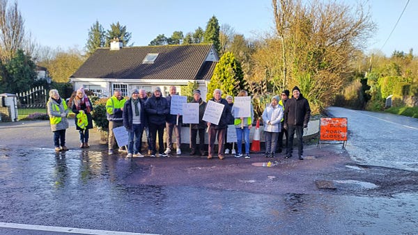 Demonstrators at the roadside in Kilcully.