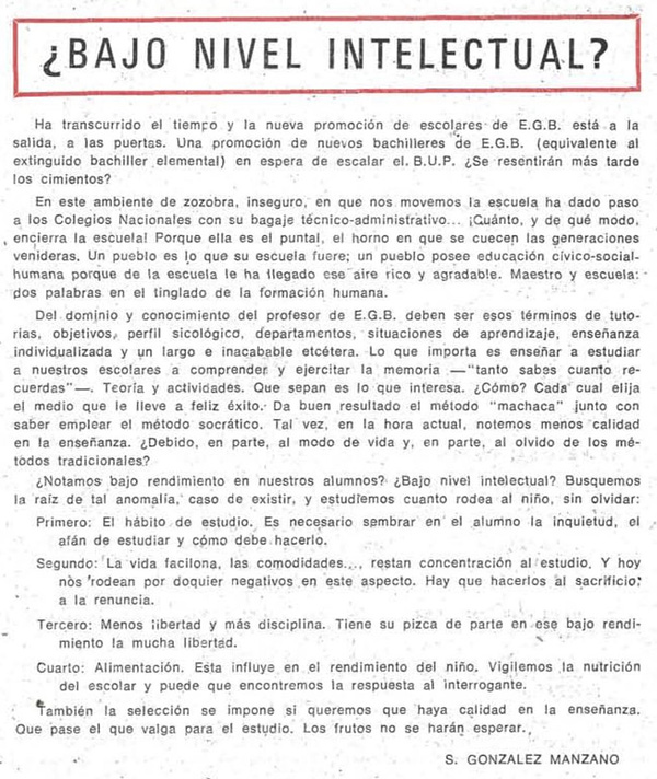 Artículo de revista escuela española del 3 de abril de 1975