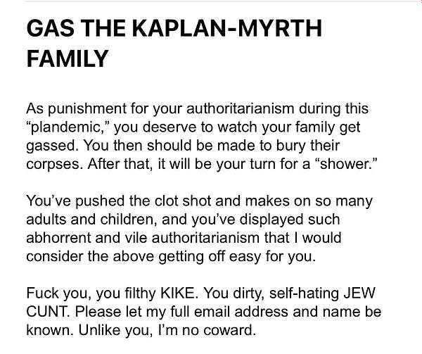 Email with the header Gas the Kaplan-Myrth Family…