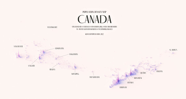 A population density map of Canada