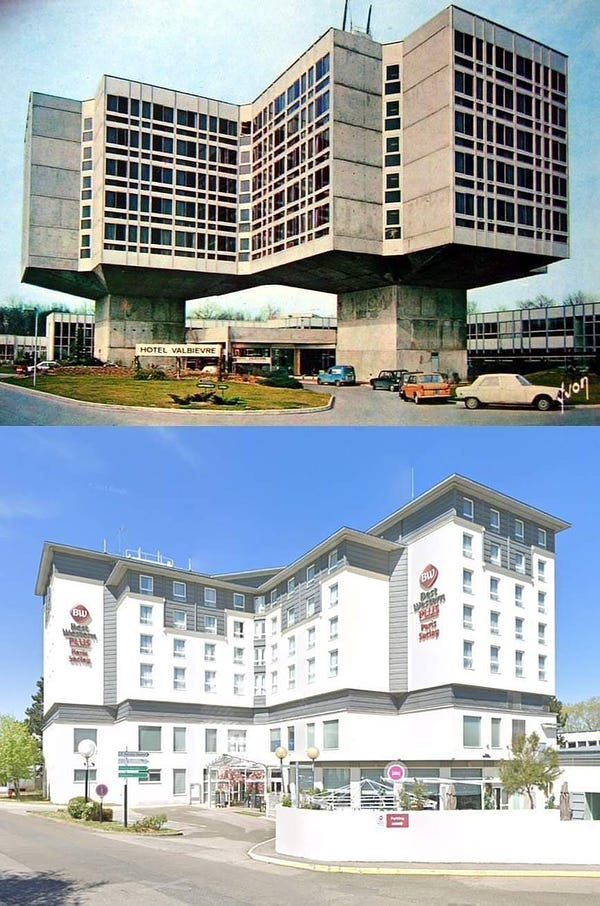 Hotel Valbievre in Saclay, France, before and after renovation