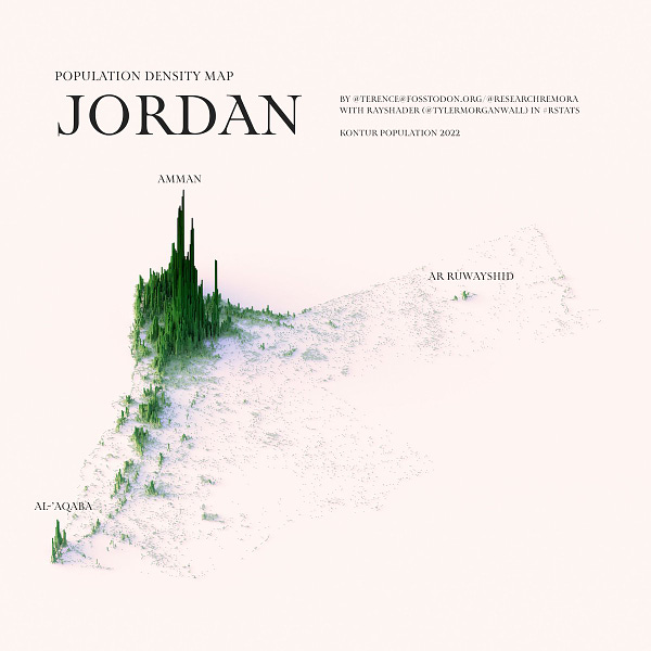 A population density map of Jordan