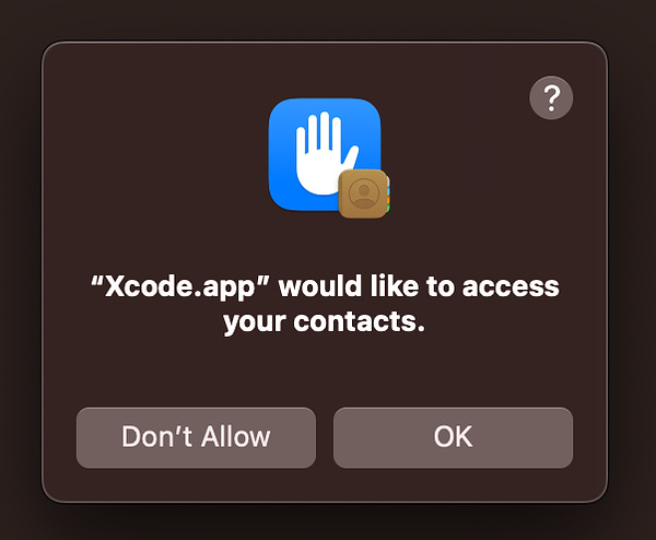Xcode wants to access my contacts.