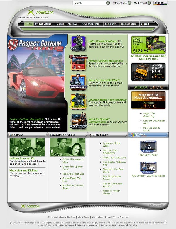 Xbox website in 2003