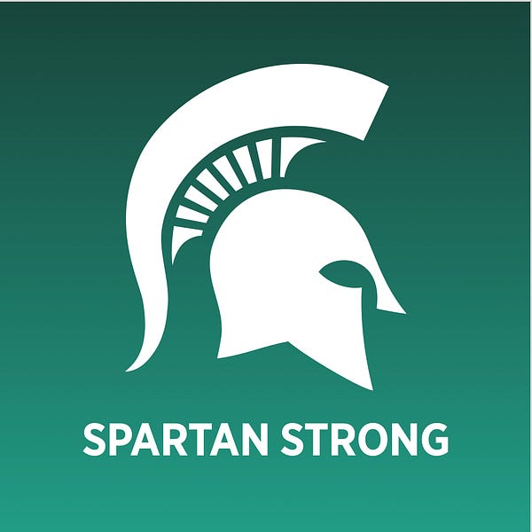 A gradient green background with a white Spartan helmet and white text that says Spartan Strong 