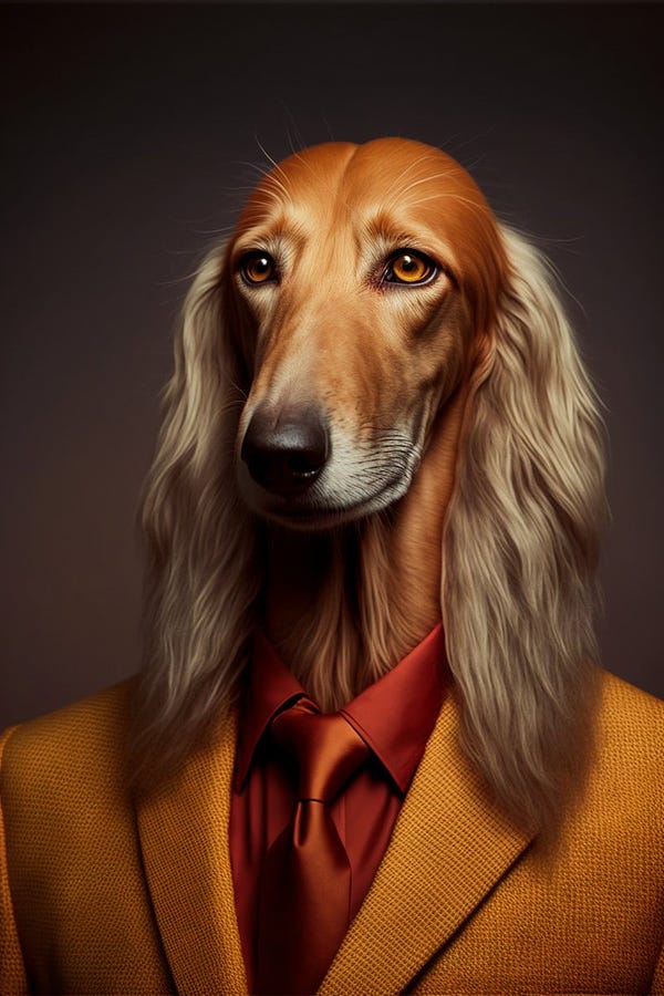 portrait of a greyhound, golden long color hair, elegant abstract suit outfit, vogue and Gucci style, stylish style, direct to eyes expression face, vogue and Gucci outfit, animal, symmetrical eyes, full body, beauty art, shot photography by Wes Anderson, Middle shot portrait, red, ultra high details, symmetrical eyes, Low light, Cinematic lighting, NVIDIA Iray render, terracotta, ultra high definition, artstation, Smooth, sharp focus, Photorealism, Photography, Realistic Detail, Depth of field, 8k, Full HD, 3d, Super resolution, octane render, award winning photo, shot on Canon DSLR, f/2.8 Long exposure, 25mm, unreal engine, --ar 2:3  --v 4