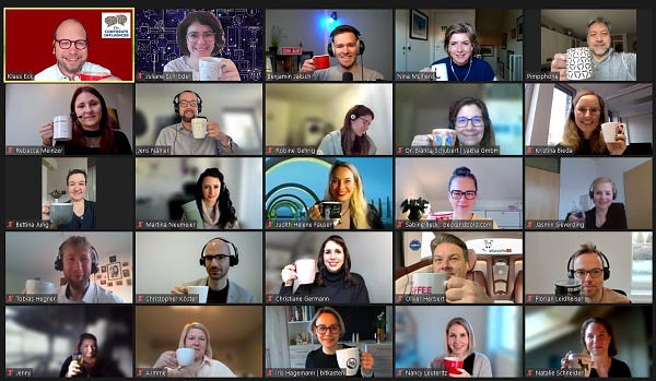 Screenshot von den lächelnden Teilnehmer:innen des Corporate Influencer Breakfast Zoom Talks am 8.2.23