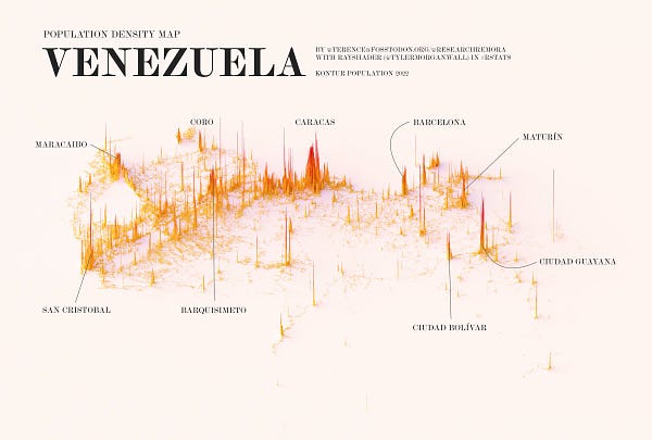 A population density map of Venezuela