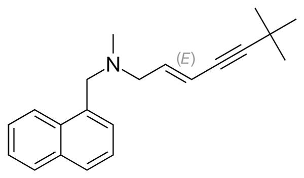 The chemical structure of terbinafine, [(2E)-6,6-dimethylhept-2-en-4-yn-1-yl](methyl)(naphthalen-1-ylmethyl)amine